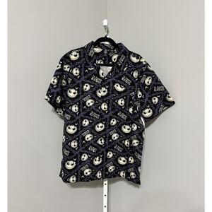 Nightmare Before Christmas Print Button-Up Cotton Shirt with Short Sleeves